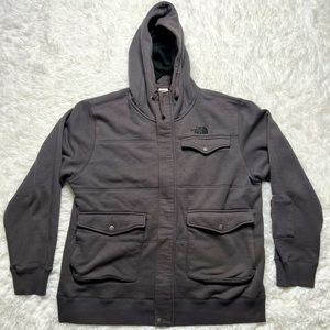 Men’s North face Grey Winter Coat with included Face Covering in hood. Size XL